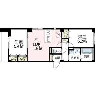 ニューグランデュールⅡ【201号室号室】の間取り