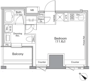 ザ・パークハビオSOHO横浜関内【6階】の間取り