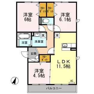 グランレーヴ C【3階】の間取り