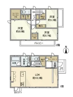 神奈川県横浜市旭区鶴ケ峰2丁目【一戸建】の間取り