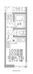 ユナイト新町ジルベール【2階】の間取り
