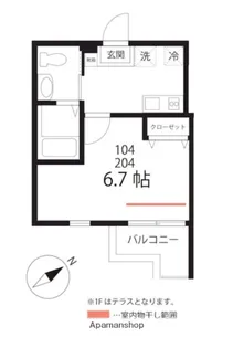 ハーミットクラブハウス三ツ沢下町【1階】の間取り