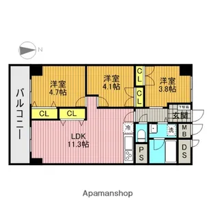 APEX三ツ沢【4階】の間取り