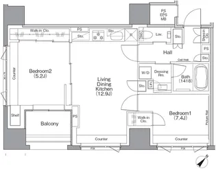 ザ・パークハビオSOHO横浜関内【14階】の間取り