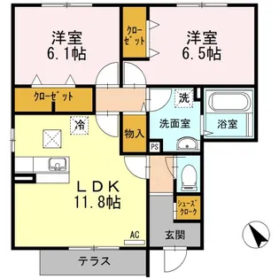 ハイネスCDFE E【1階】の間取り
