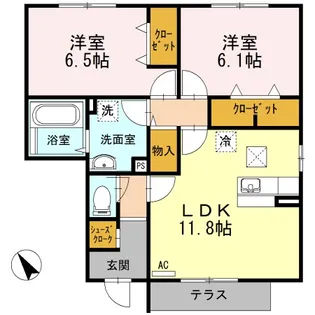 ハイネスCDFE E【1階】の間取り