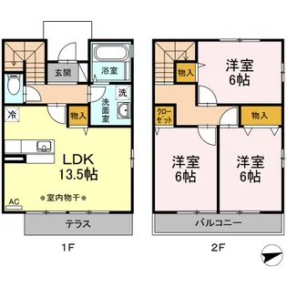 神奈川県横浜市都筑区牛久保2丁目【テラスハウス】の間取り