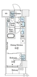 パークアクシス横浜伊勢佐木町通り【7階】の間取り