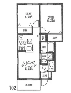 エルカーサ湘南(A)【102号室号室】の間取り