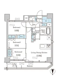 JP NOIE 西蒲田【13階】の間取り