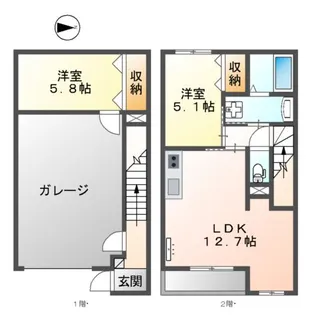 厚木市恩名ガレージハウス【1階】の間取り