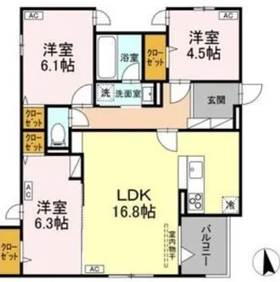 DーROOM GRASS 中町【3階】の間取り