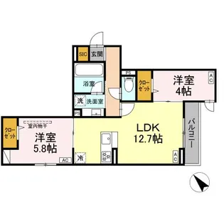 ドムスクレスト清新二丁目【2階】の間取り