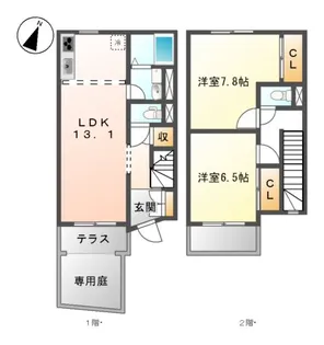 神奈川県横浜市緑区北八朔町【テラスハウス】の間取り