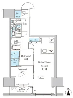 パークアクシス品川天王洲アイル【6階】の間取り