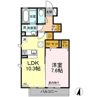 ソレイユ梶山【1階】の間取り