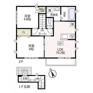 カーサ花会 DOS【201号室号室】の間取り