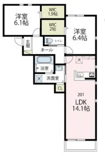 プレシャス北矢名【201号室号室】の間取り