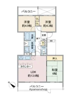 ハイツ東戸塚Ⅱ B棟【1階】の間取り