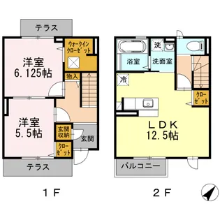 神奈川県平塚市長持【テラスハウス】の間取り
