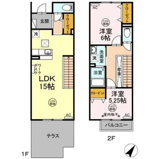 神奈川県横浜市緑区いぶき野【テラスハウス】の間取り