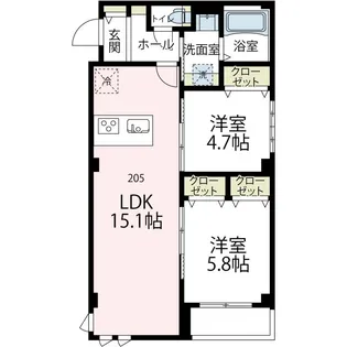 ニューグランデュールⅡ【205号室号室】の間取り