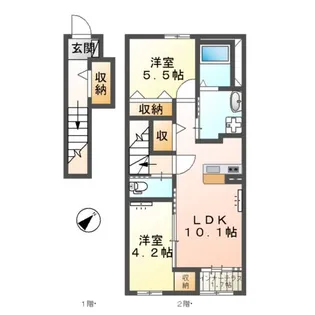 厚木市下川入アパート【2階】の間取り