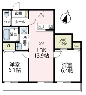 プレシャス北矢名【202号室号室】の間取り