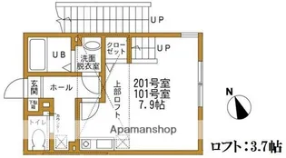 ハーミットクラブハウスハピネス【1階】の間取り