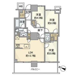 リーフィアタワー海老名ブリスコート【13階】の間取り