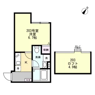 ベイルーム六会【203号室】の間取り