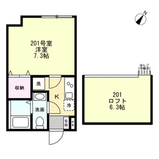 ベイルーム六会【201号室】の間取り
