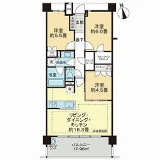 ライオンズ横浜上大岡ガーデンシティ ザ・イースト【3階】の間取り