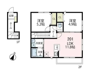 aula(アウラ) A棟【201号室号室】の間取り