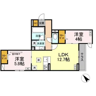 ドムスクレスト清新二丁目【1階】の間取り