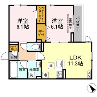 D PAINA 鴨居II【1階】の間取り