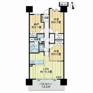 ライオンズ茅ヶ崎ザ・アイランズⅠ街区【3階】の間取り