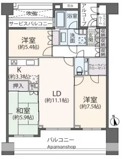 小田急コアロード海老名Ⅵカナルゲート【9階】の間取り