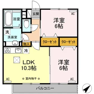 インティエール【102号室】の間取り