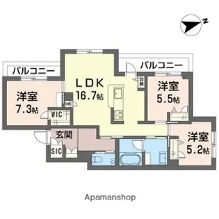 神奈川県川崎市中原区宮内3丁目【マンション】の間取り