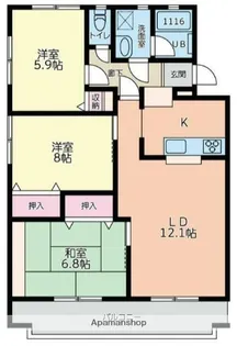 ル・ソレイユ弥勒寺【1階】の間取り