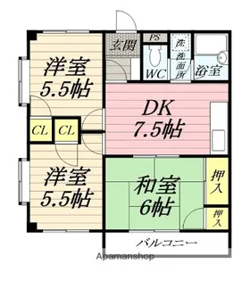 初瀬川ハイツ【3階】の間取り