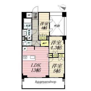 パレステージ茅ヶ崎Ⅱ【6階】の間取り