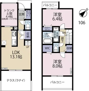PARKSIDE LANAI【1階】の間取り
