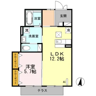 ザ・パーシモン B【1階】の間取り