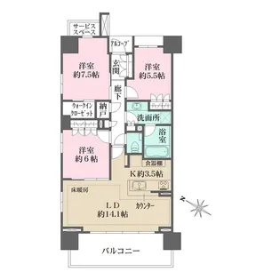 ザ・パークハウス藤沢【12階】の間取り