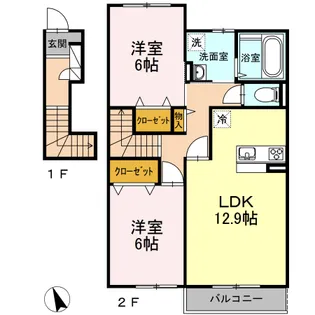 越の山ハイツ A【2階】の間取り