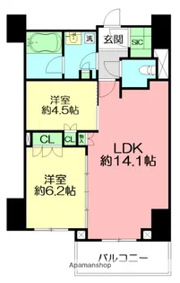 クリオ茅ヶ崎サザンマークス【9階】の間取り
