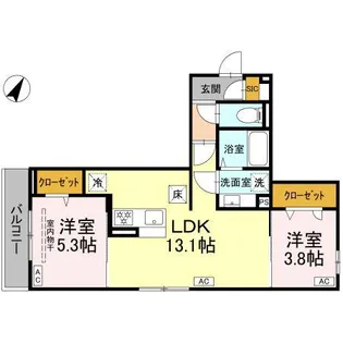 フラクタス湘南茅ヶ崎【1階】の間取り