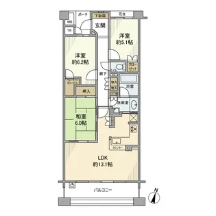 湘南袖ヶ浜レジデンスB棟【3階】の間取り